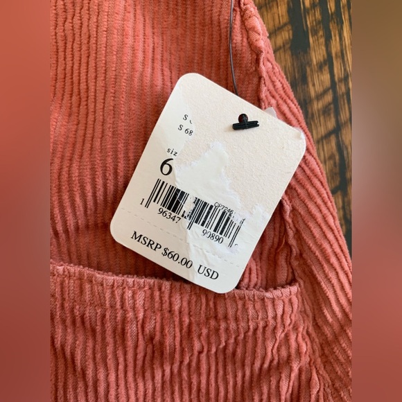 Free People NWT coral Corduroy Mini Skirt button up - Picture 4 of 7